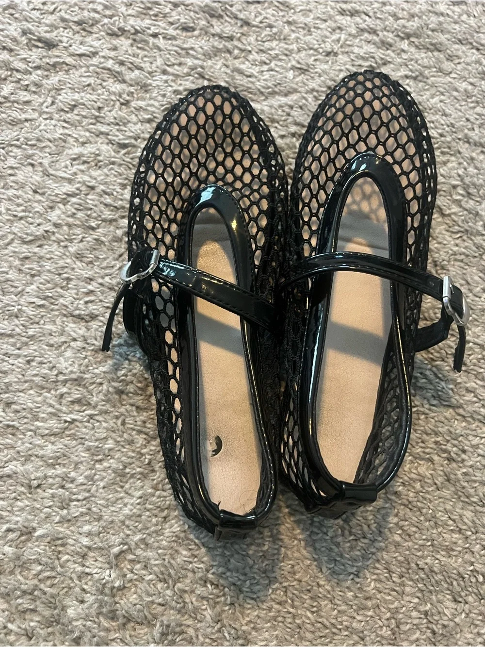 Black Mesh Mary Jane Flats